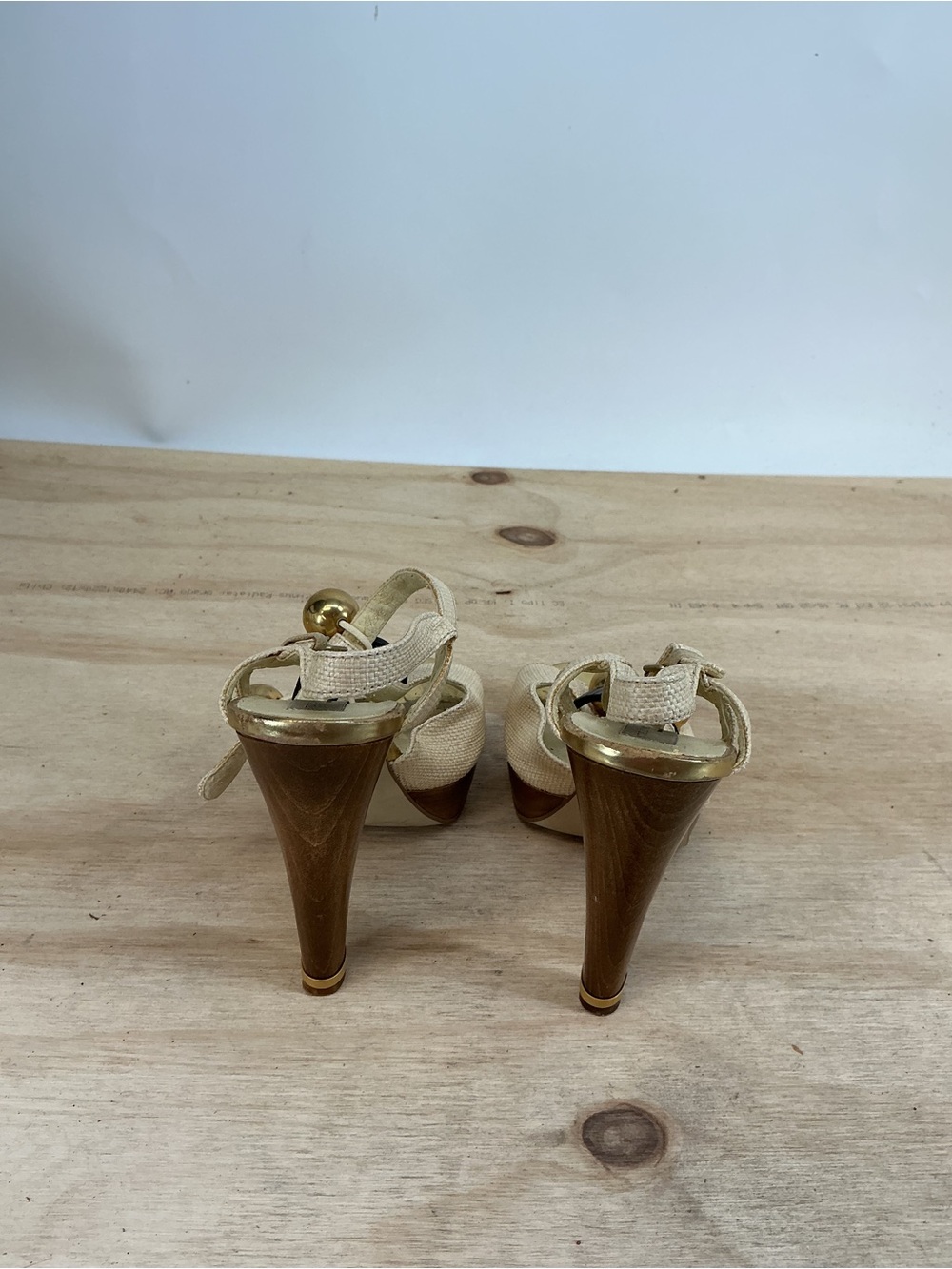 Stella McCartney Beige Platform Peep-Toe Heels with Gold Charm Detail Size 37.5 - Picture 3 of 8